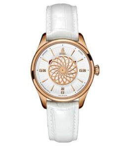 White Dial Automatic Ladies White Leather Watch