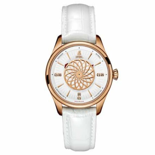 White Dial Automatic Ladies White Leather Watch