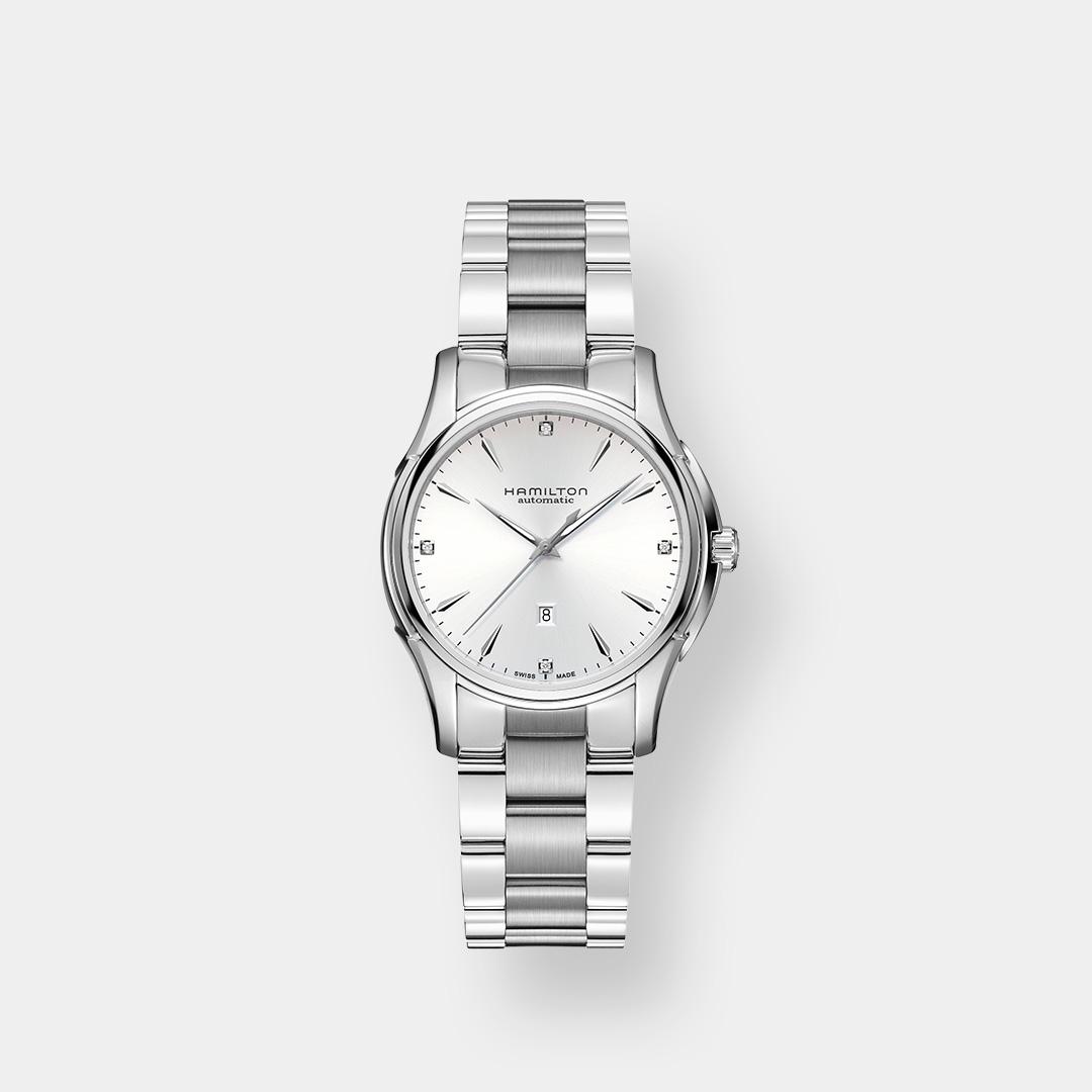 hamilton jazzmaster lady auto – silber 34mm diamonds