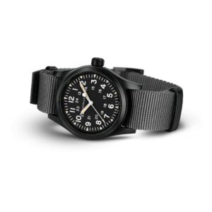 hamilton khaki field mechanical – schwarz 38mm grau