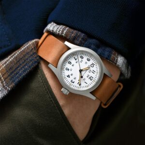 hamilton khaki field mechanical – weiß 38mm braun