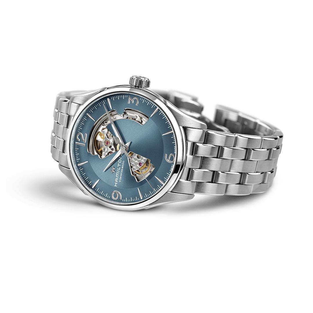 hamilton jazzmaster open heart – blau 42mm edelstahl