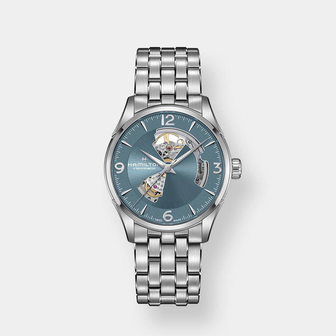 hamilton jazzmaster open heart – blau 42mm edelstahl
