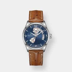 hamilton jazzmaster open heart – blau 42mm leder