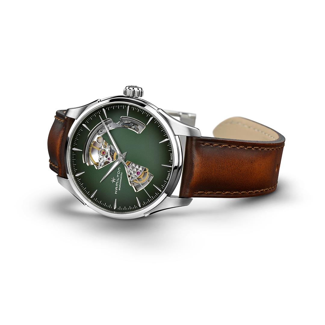 hamilton jazzmaster open heart – grün 40mm edelstahl