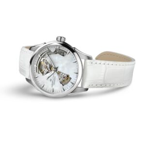 hamilton jazzmaster open heart lady – weiss 36mm leder
