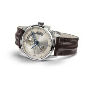 hamilton jazzmaster open heart – silber 42mm leder