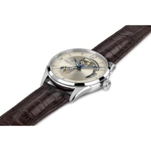 hamilton jazzmaster open heart – silber 42mm leder
