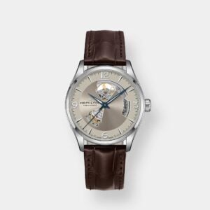 hamilton jazzmaster open heart – silber 42mm leder