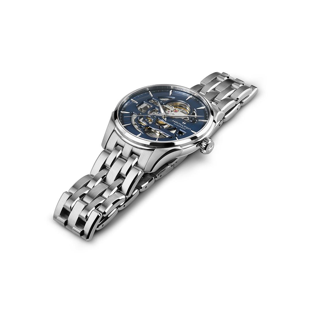 hamilton jazzmaster skeleton auto – blau 40mm edelstahl