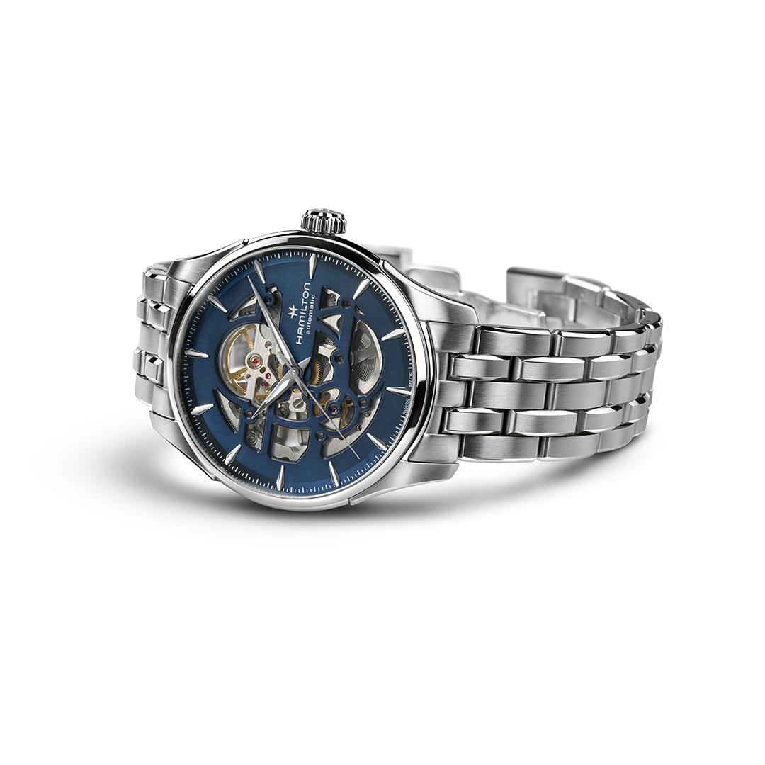 hamilton jazzmaster skeleton auto – blau 40mm edelstahl