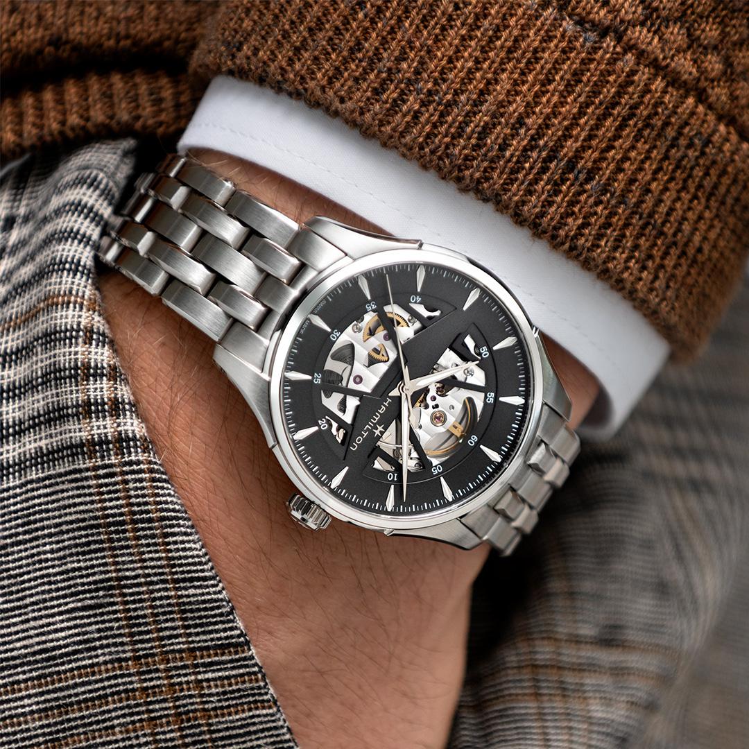 hamilton jazzmaster skeleton auto – silber 40mm edelstahl