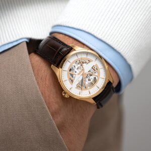 hamilton jazzmaster skeleton auto – weiss 40mm leder