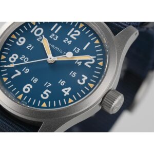 hamilton khaki field mechanical – blau 38mm edelstahl