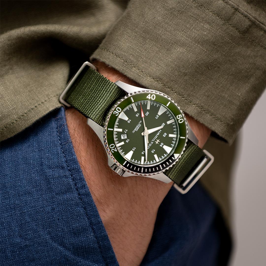 hamilton khaki navy scuba auto – grün 40mm nato