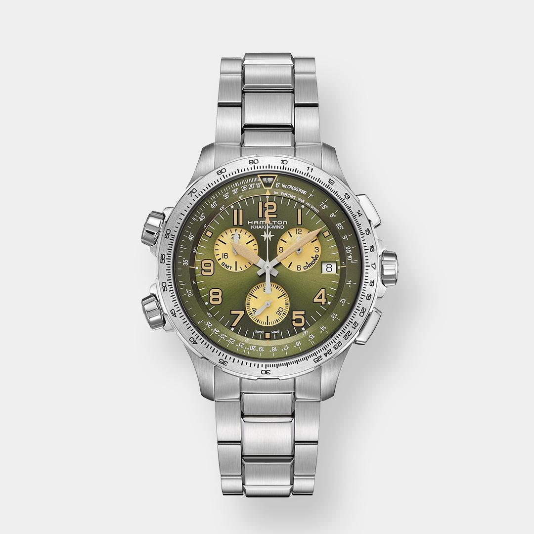 hamilton khaki x wind chrono gmt – grün 46mm edelstahl