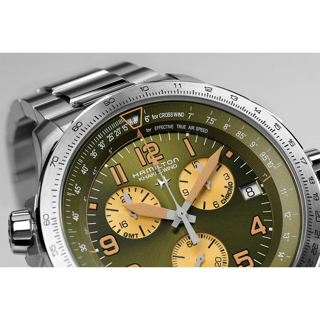 hamilton khaki x wind chrono gmt – grün 46mm edelstahl