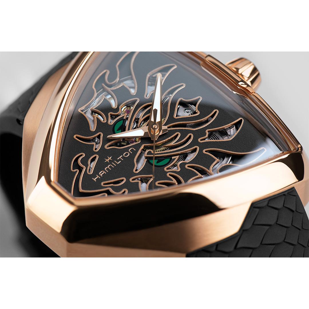 hamilton ventura skeleton dragon – schwarz 42mm rosé