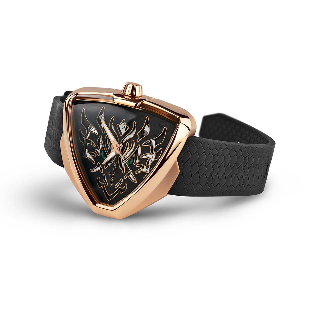hamilton ventura skeleton dragon – schwarz 42mm rosé
