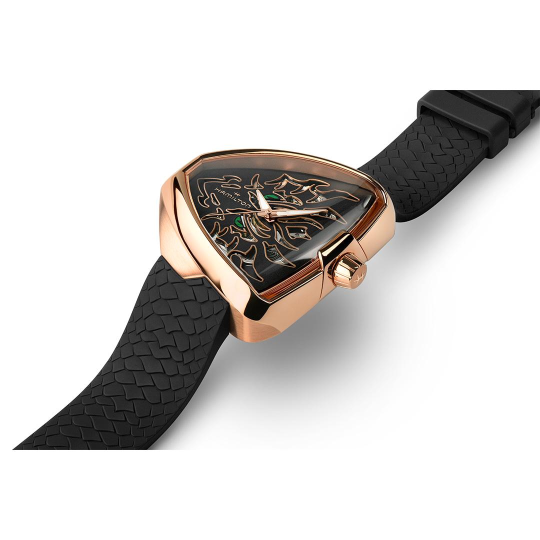 hamilton ventura skeleton dragon – schwarz 42mm rosé