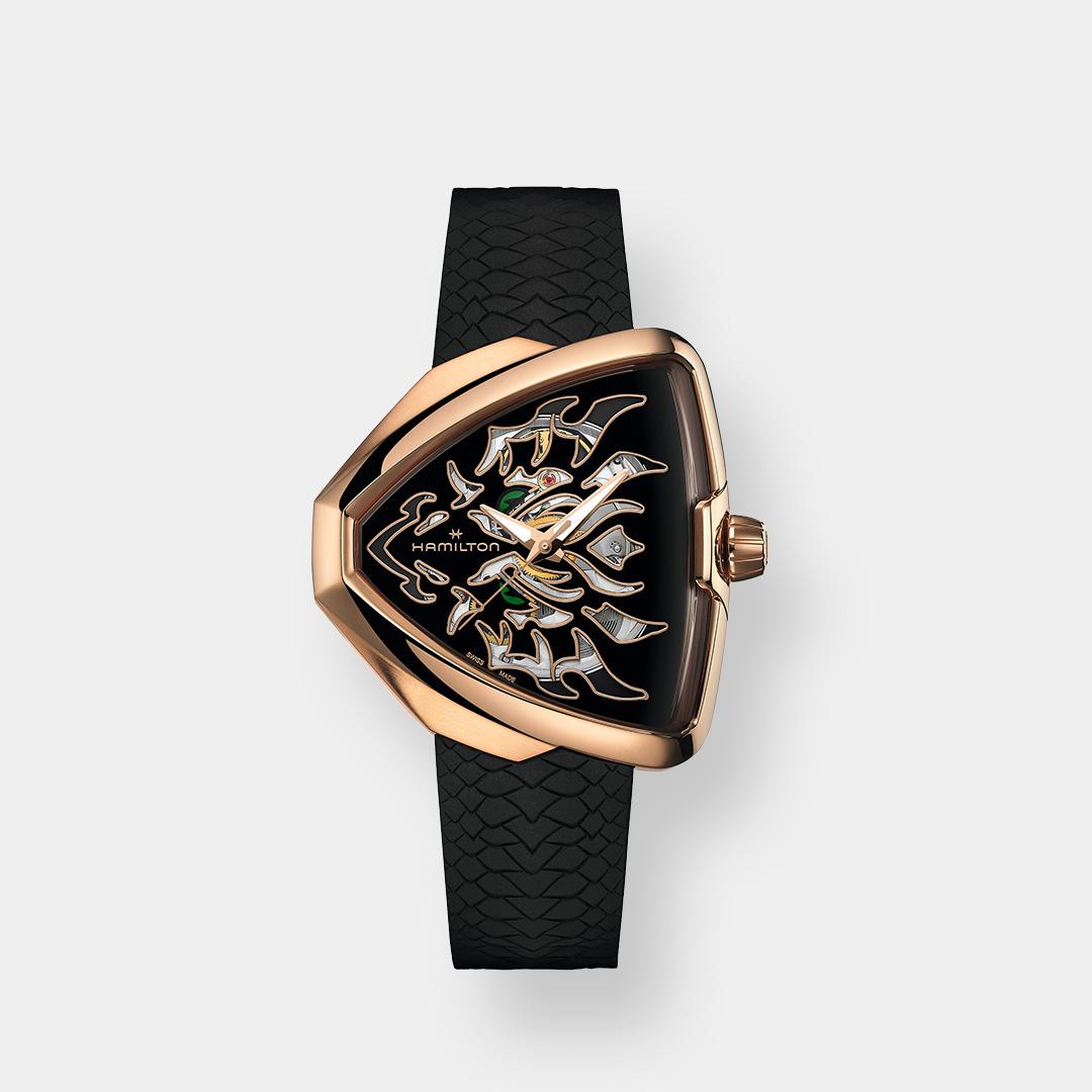 hamilton ventura skeleton dragon – schwarz 42mm rosé