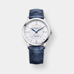 baume & mercier classima 10272 gmt – silber 40mm blau leder