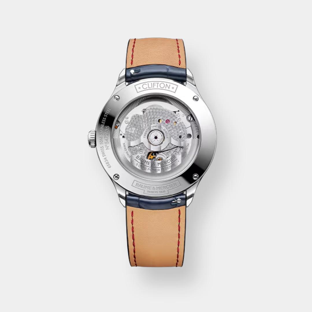 baume & mercier clifton 10398 – weiß 40mm blau leder