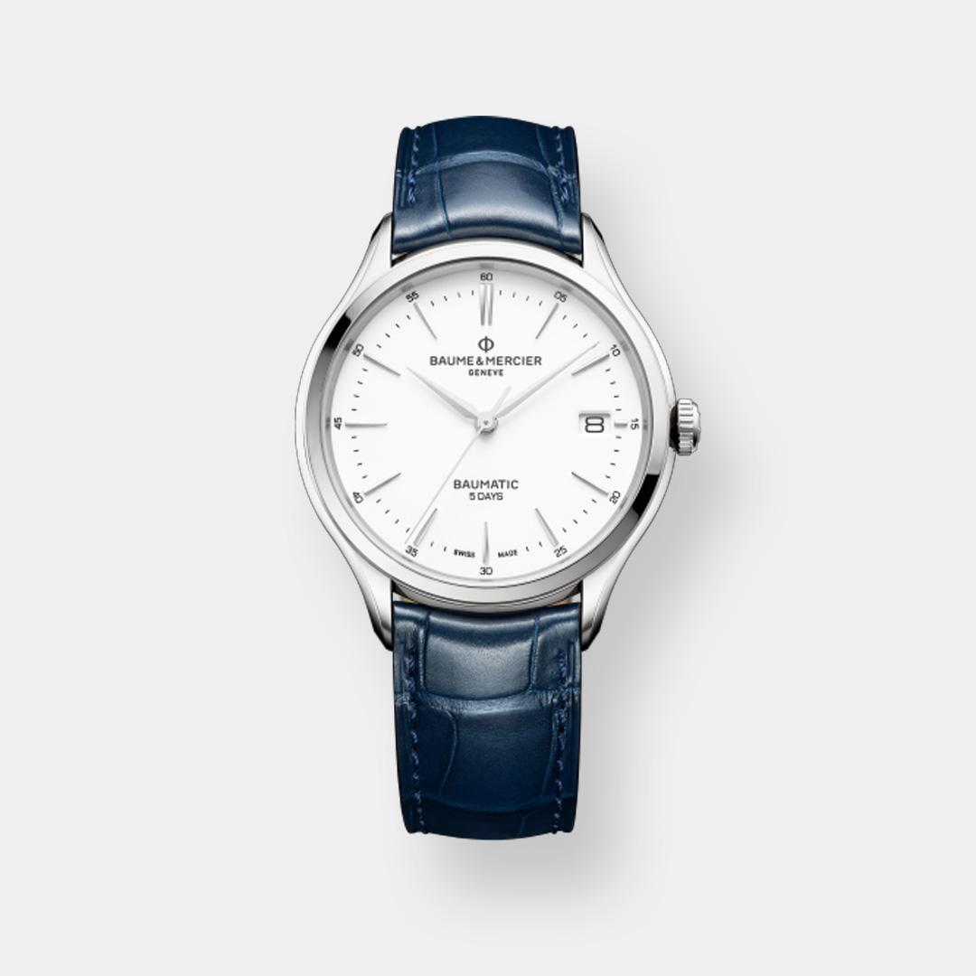baume & mercier clifton 10398 – weiß 40mm blau leder