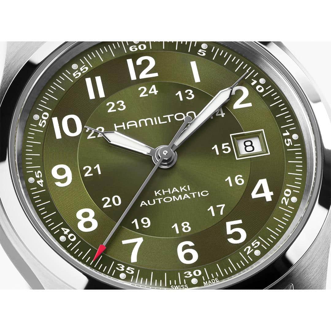 hamilton khaki field auto date – grün 42mm edelstahl
