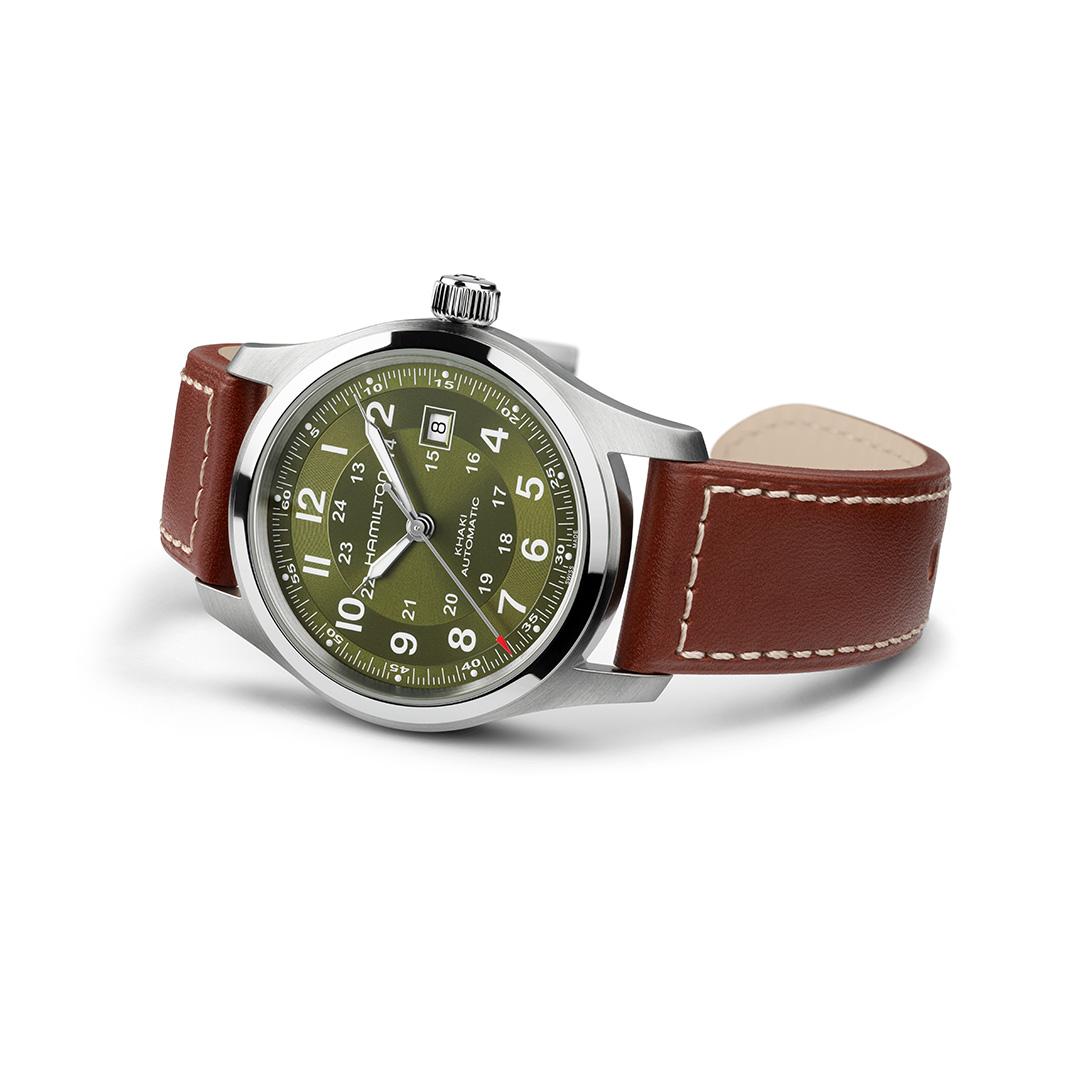 hamilton khaki field auto date – grün 42mm edelstahl