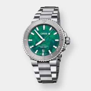 oris aquis date x bracenet – 43.5mm edelstahl grün