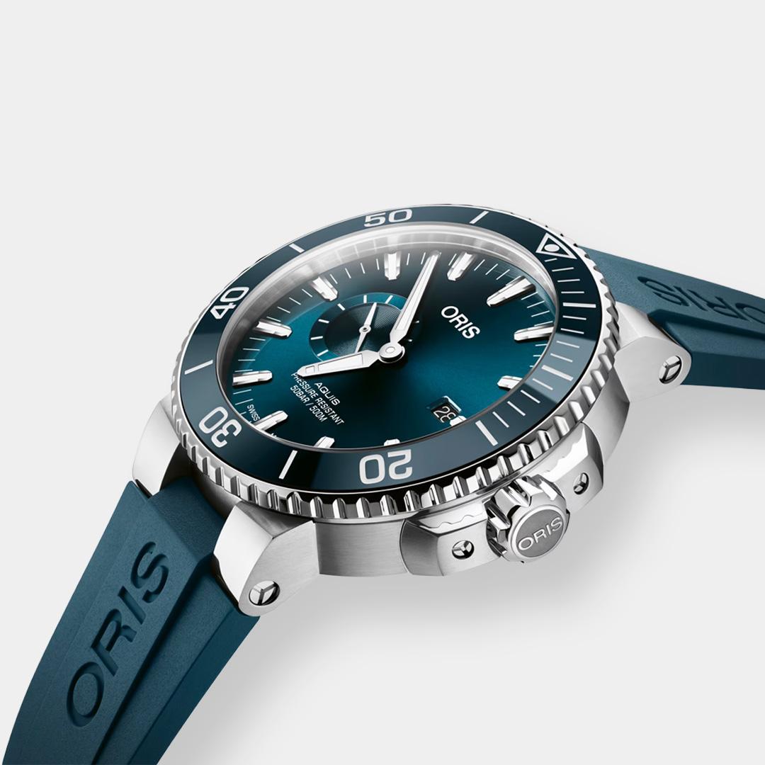 oris aquis small second date – blau 45.5mm edelstahl