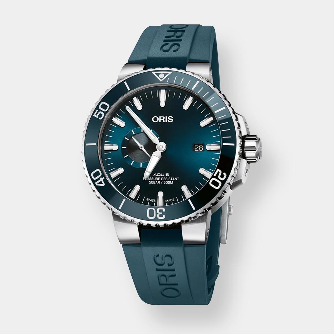 oris aquis small second date – blau 45.5mm edelstahl
