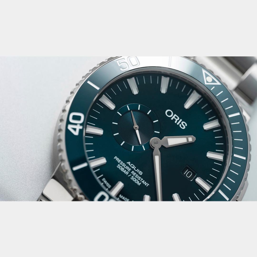 oris aquis small second date – blau 45.5mm edelstahl