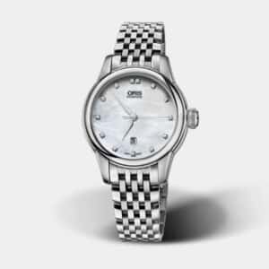 oris artelier date – diamonds edelstahl damen