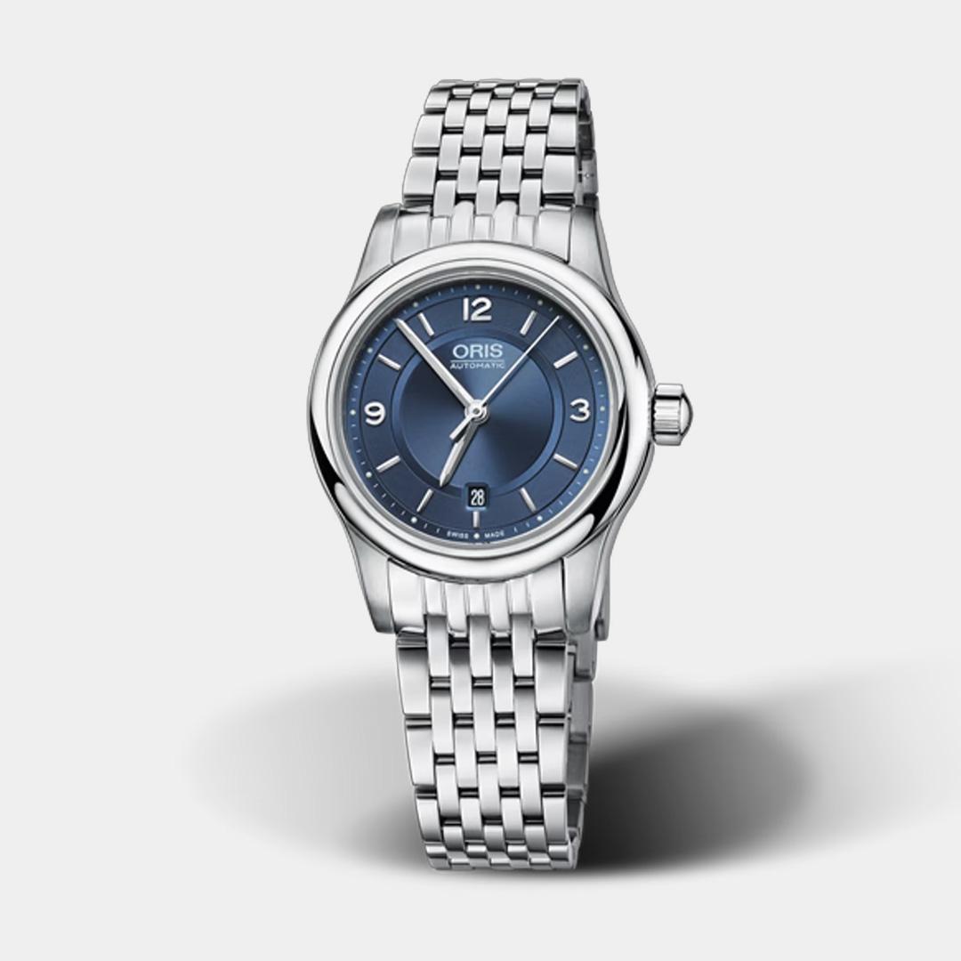 oris classic date – blau edelstahl automatikuhr