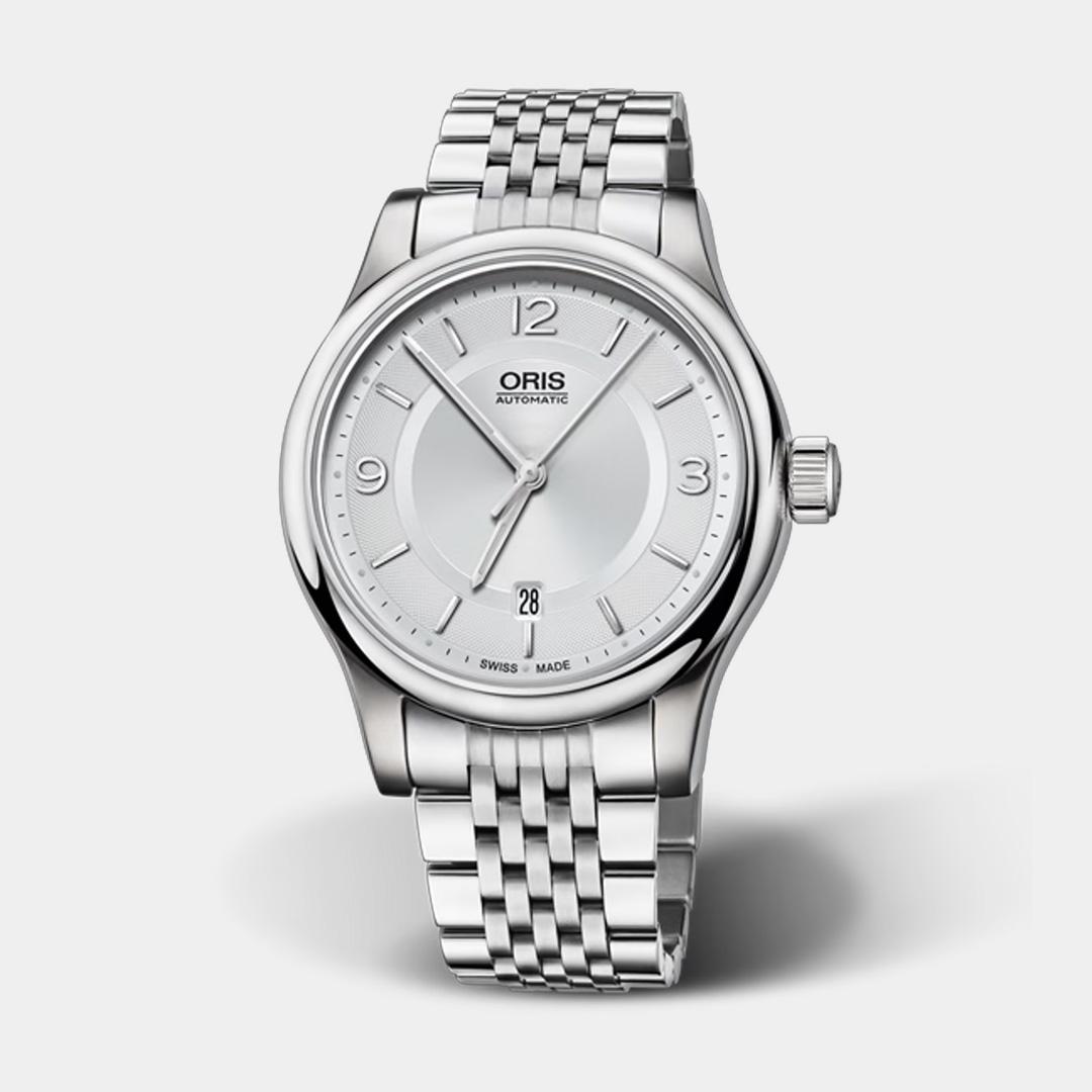 oris classic date – grau 42mm edelstahl
