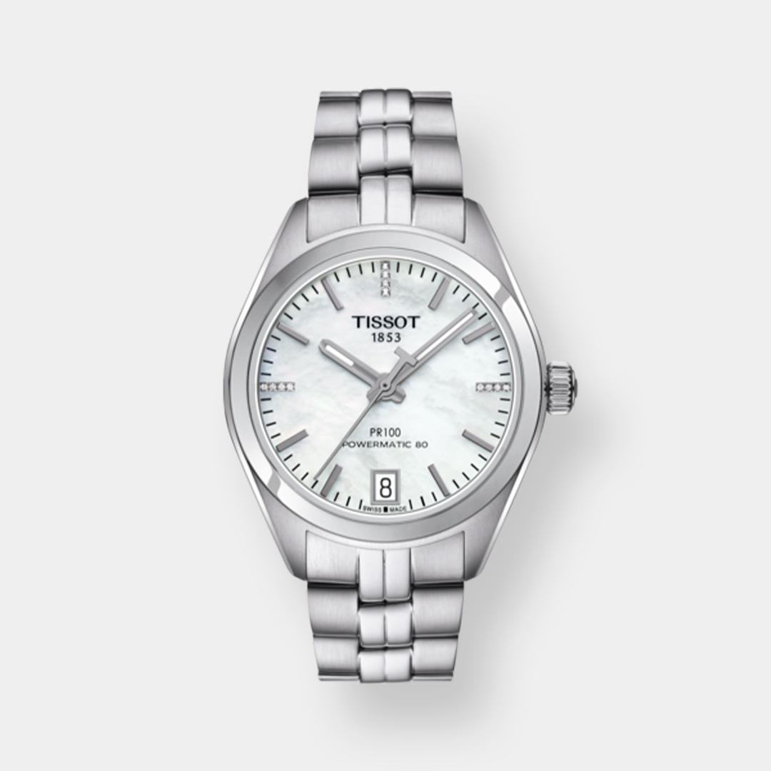 tissot pr 100 lady automatik silber 33mm mit diamanten