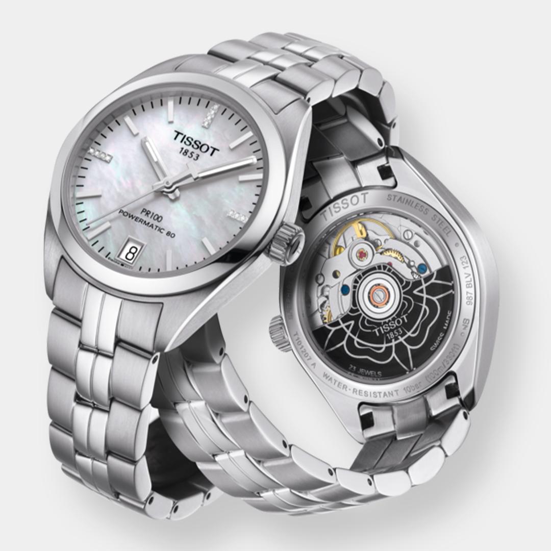 tissot pr 100 lady automatik silber 33mm mit diamanten
