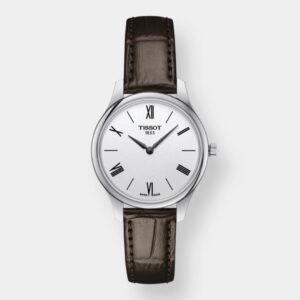 tissot tradition 5.5 lady quarz – silber 31mm leder braun