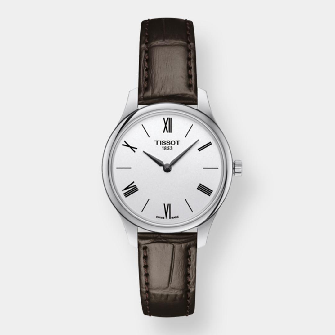 tissot tradition 5.5 lady quarz – silber 31mm leder braun