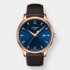 tissot tradition quarz – blau 42 mm rosé pvd leder
