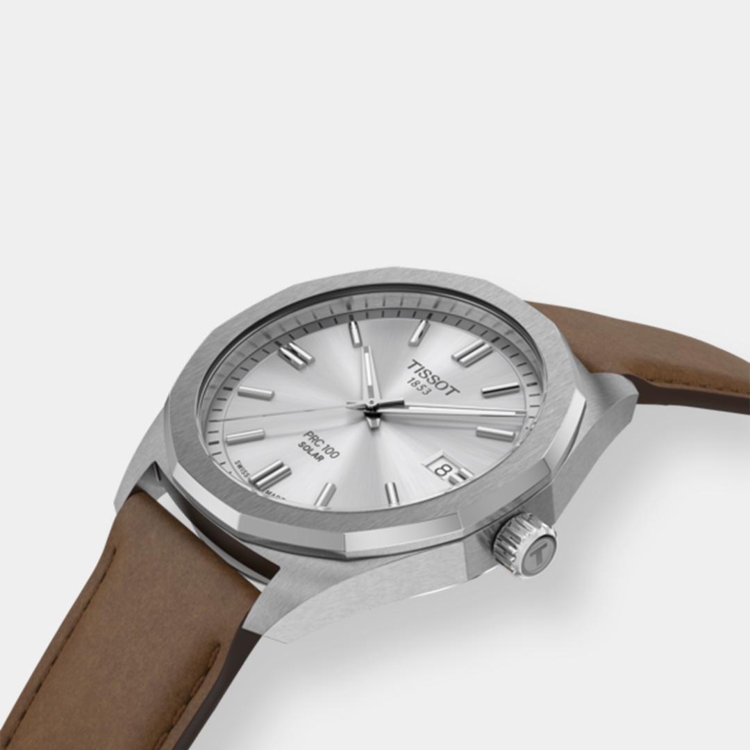 Tissot PRC 100 Solar Quarz – Silber 39mm Leder Braun – Bild 4