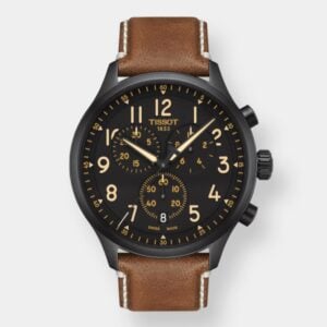 tissot chrono xl vintage quarz – schwarz 45mm braun leder