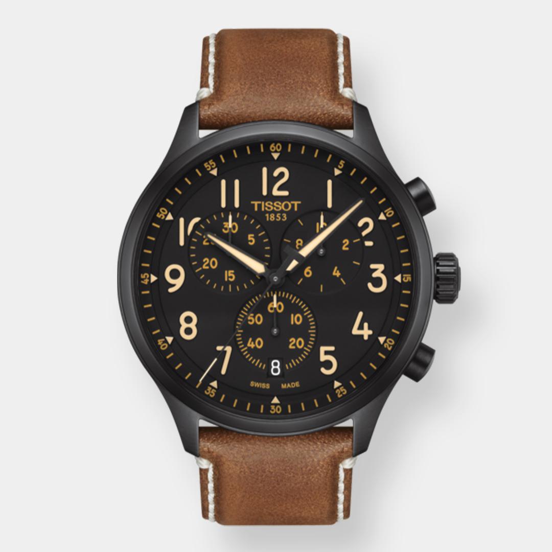 tissot chrono xl vintage quarz – schwarz 45mm braun leder