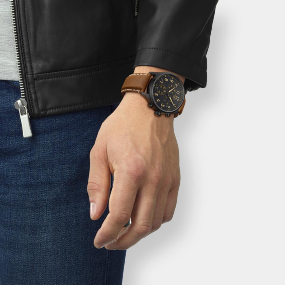 tissot chrono xl vintage quarz – schwarz 45mm braun leder