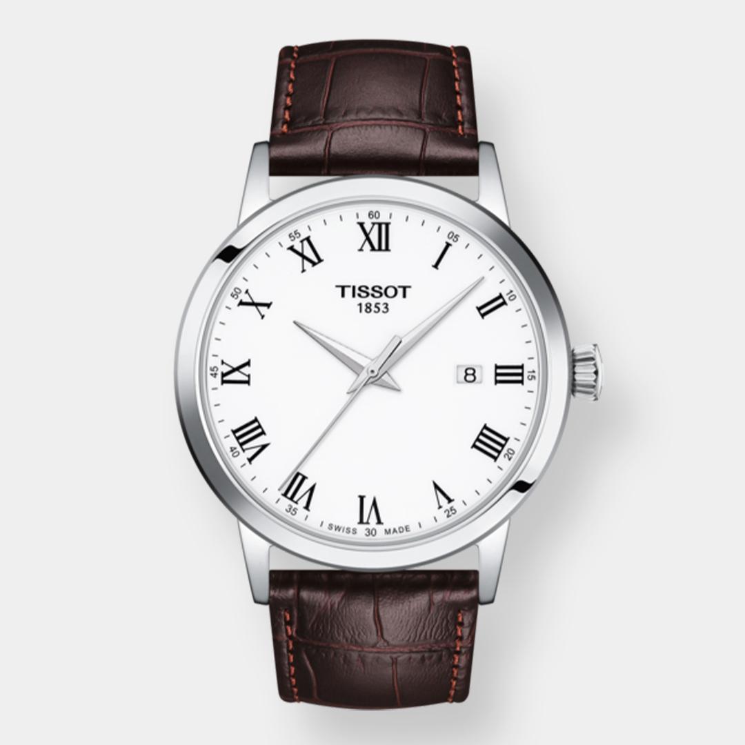 tissot classic dream quarz – weiß 42mm braun leder