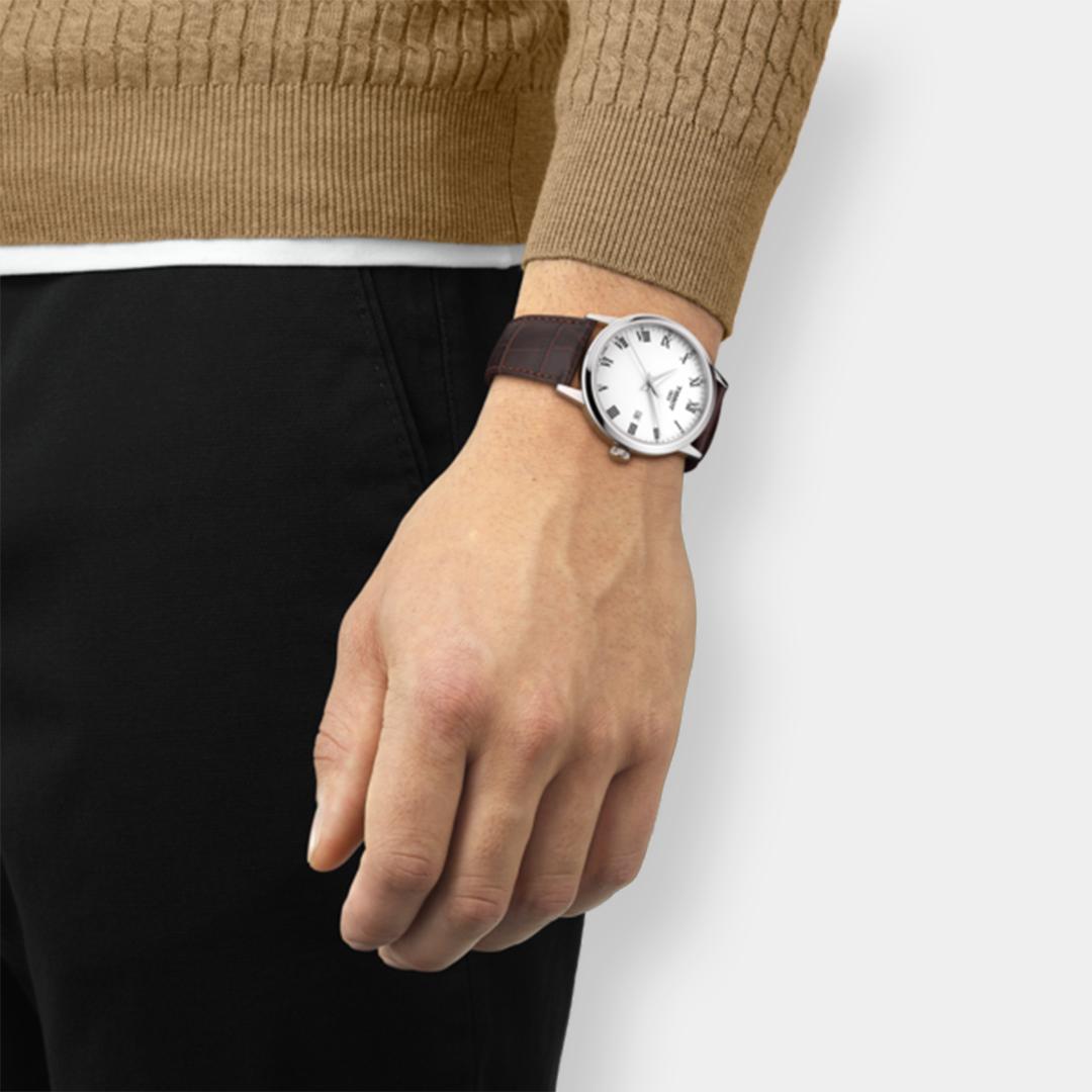 tissot classic dream quarz – weiß 42mm braun leder
