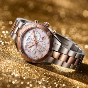 tissot pr 100 chronograph – perlmutt 38mm bicolor edelstahl