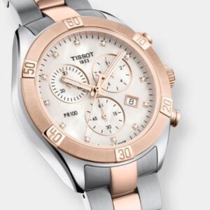 tissot pr 100 chronograph – perlmutt 38mm bicolor edelstahl